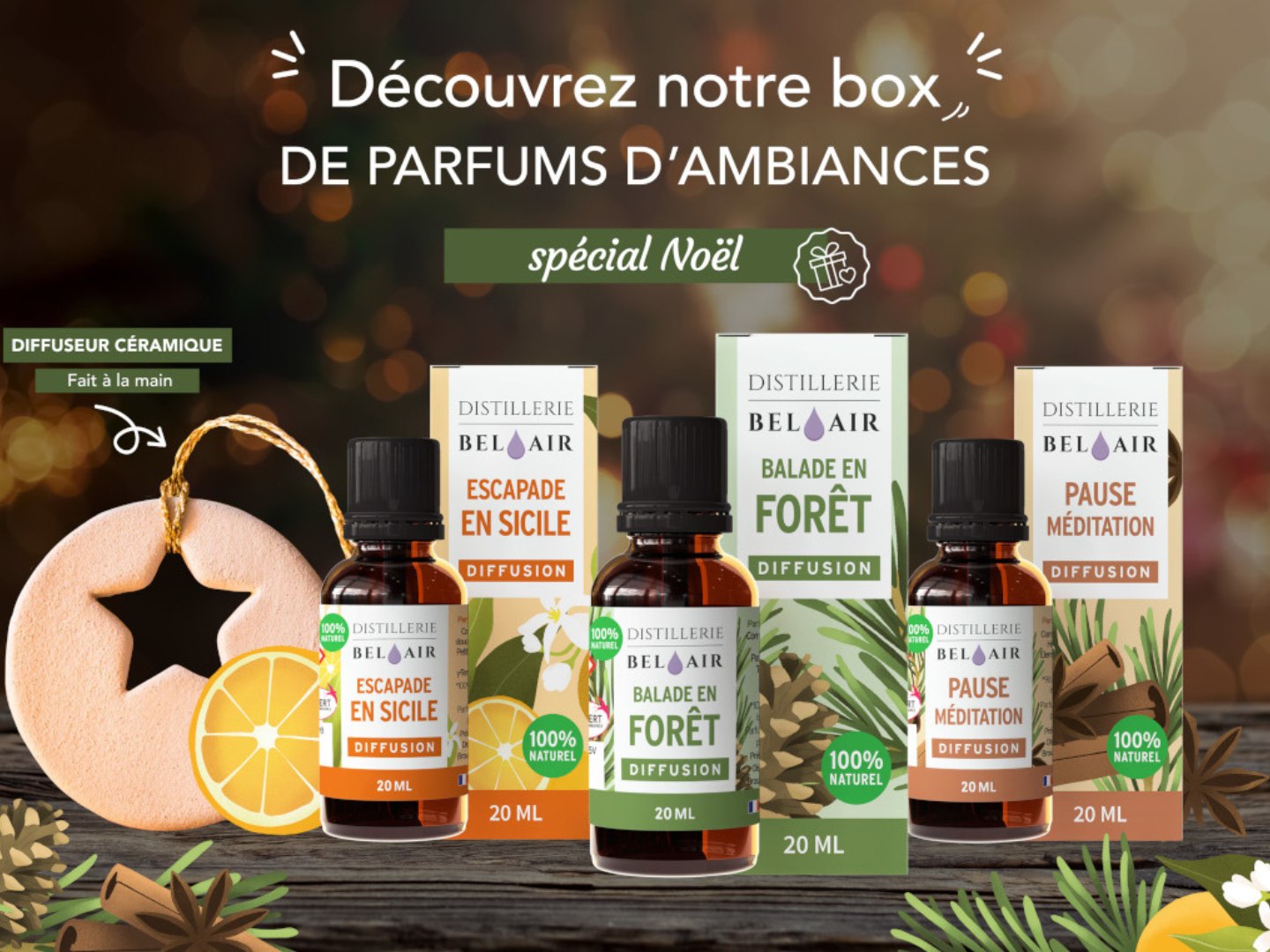 Puressentiel Coffret de Noël 2020 Diffuseur Perle Dorée + 1 huile  essentielle d'Orange Douce Bio Offerte